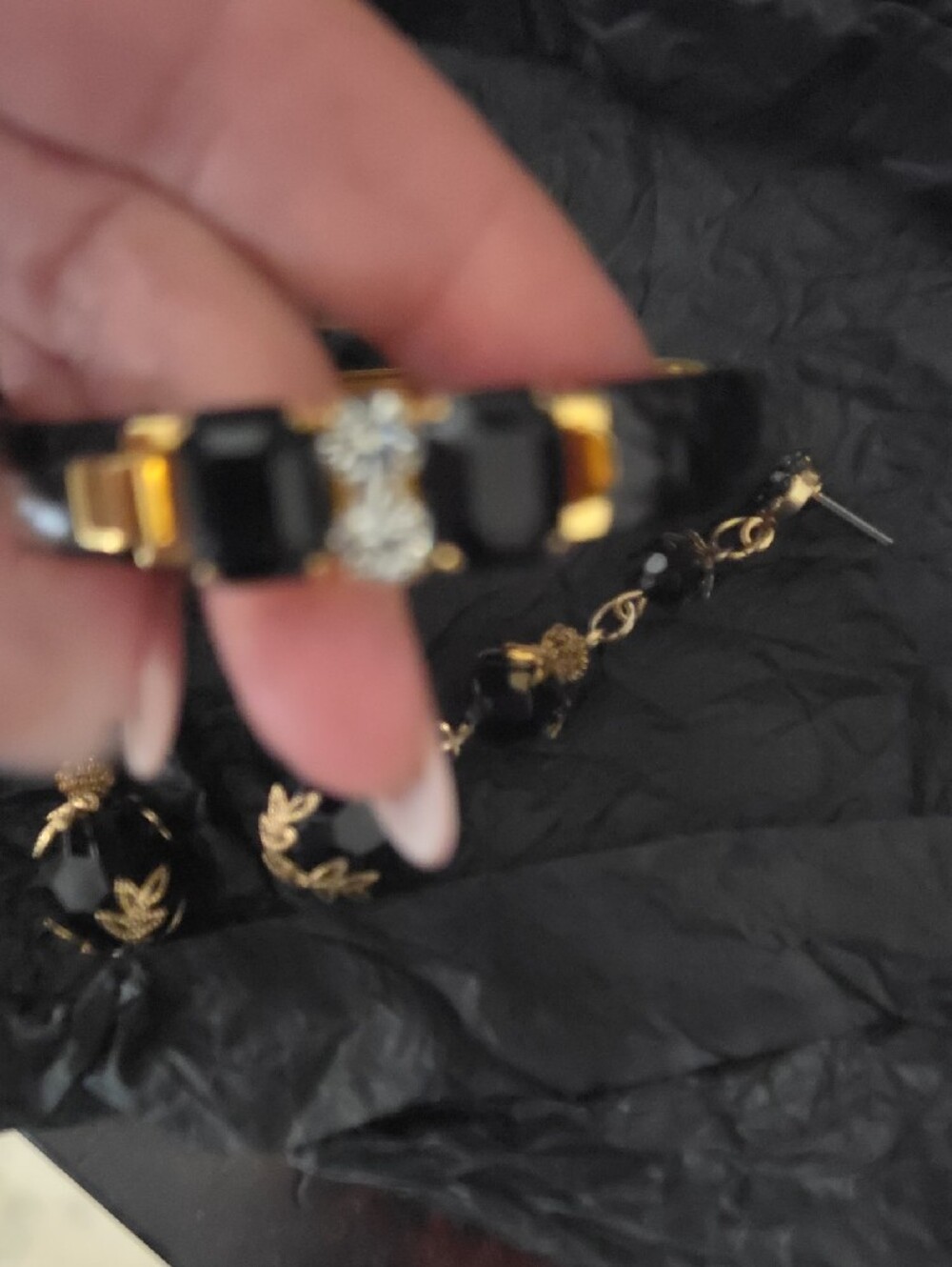 Gold-Tone Bracelet with Black Faceted Stones — Made In Italy - Picture 4 of 6